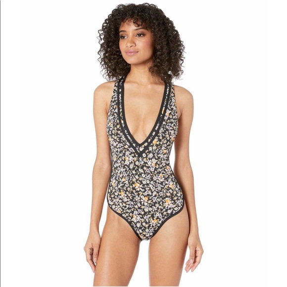 BCBGeneration Other - NWT BCBG Black Floral Printed Deep V Bathing Suit
